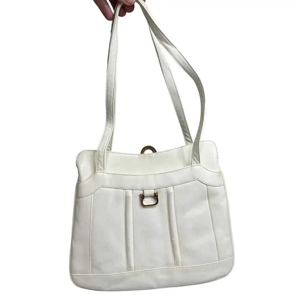 Vintage 1980 Purse with Fold Out Mirror White‎ Made in Italy
